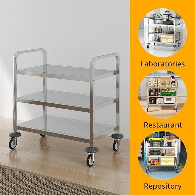 Stainless Steel Utility Trolley (Commercial Bussing Cart) with Castors